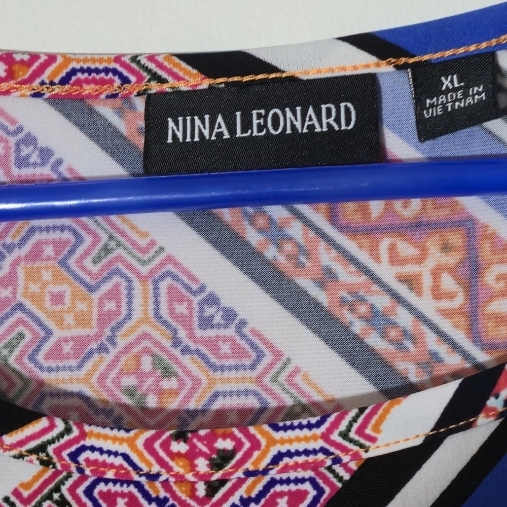 Nina Leonard XL Sleeveless Geometric Print Tank Top Blue Orange Matte Jersey EUC - Picture 5 of 10